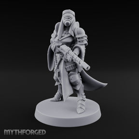 Robed Rifle Cradling Human Sniper Priestess — Gasmask
