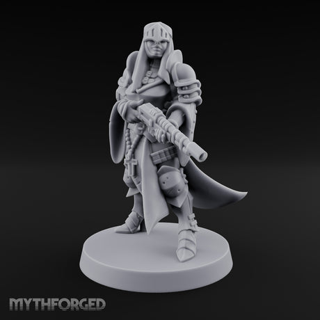 Robed Rifle Cradling Human Sniper Priestess Miniature for Dungeons and Dragons, Pathfinder or other TTRPGs