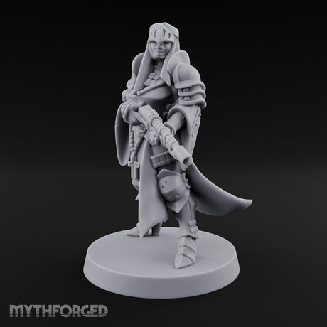 Robed Rifle Cradling Human Sniper Priestess Miniature for Dungeons and Dragons, Pathfinder or other TTRPGs