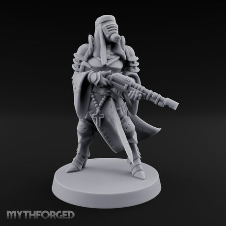 Robed Rifle Cradling Human Sniper Priestess Miniature for Dungeons and Dragons, Pathfinder or other TTRPGs