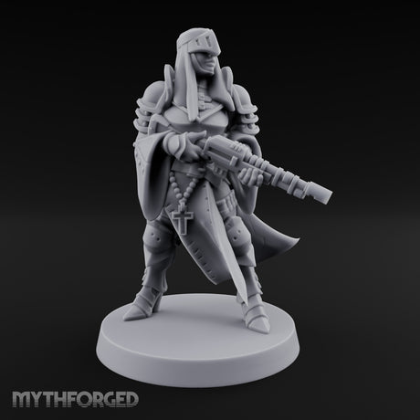 Robed Rifle Cradling Human Sniper Priestess Miniature for Dungeons and Dragons, Pathfinder or other TTRPGs