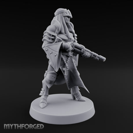 Robed Rifle Cradling Human Sniper Priestess Miniature for Dungeons and Dragons, Pathfinder or other TTRPGs
