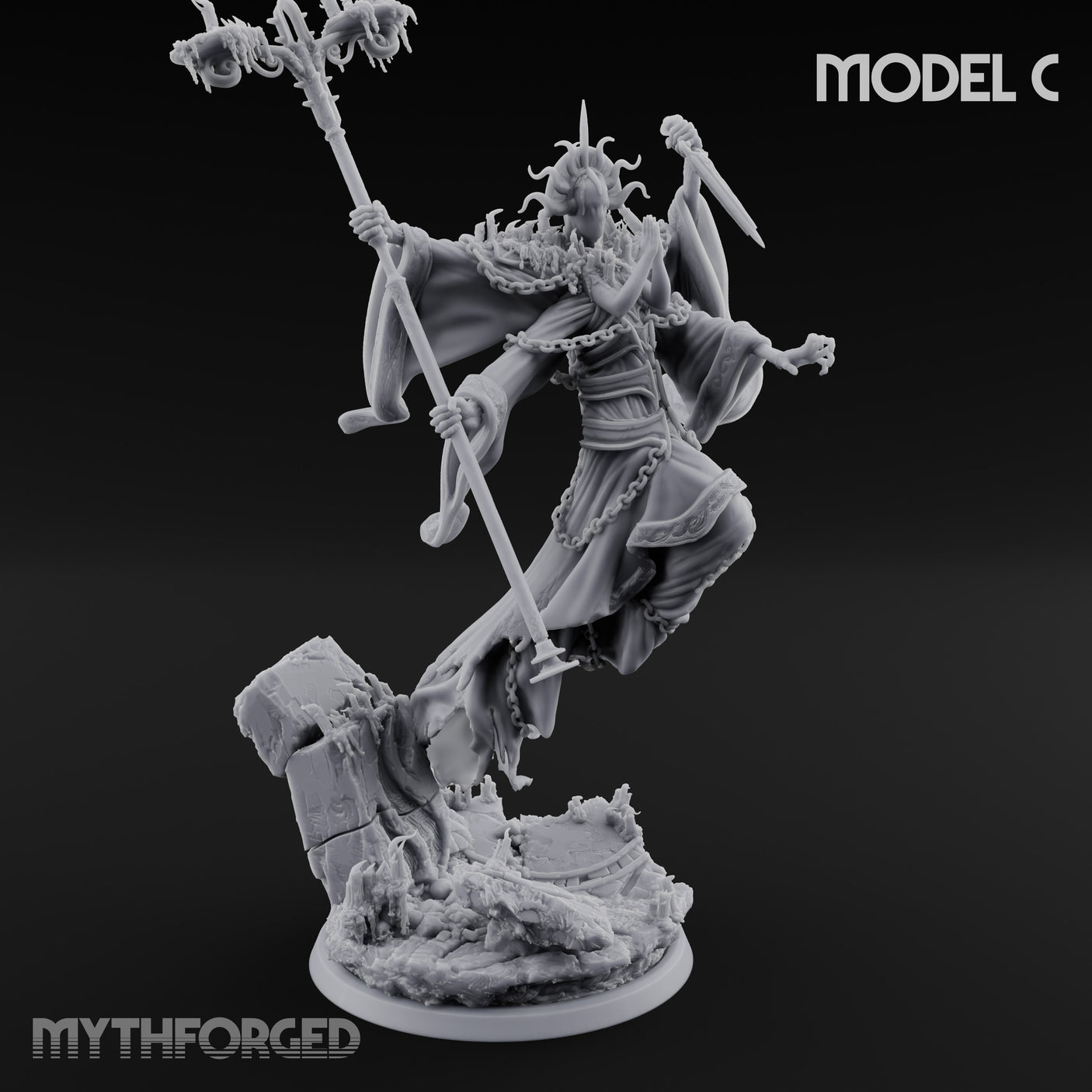 Robes Trailing Lich Shaman C Miniature for Dungeons and Dragons, Pathfinder or other TTRPGs