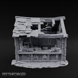 Roof-Holed Shelf-Stocked Abandoned Market Stall Ruins Miniature for Dungeons and Dragons, Pathfinder or other TTRPGs