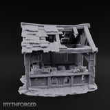 Roof-Holed Shelf-Stocked Abandoned Market Stall Ruins Miniature for Dungeons and Dragons, Pathfinder or other TTRPGs