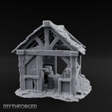 Roof-Holed Shelf-Stocked Abandoned Market Stall Ruins Miniature for Dungeons and Dragons, Pathfinder or other TTRPGs