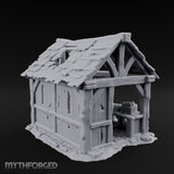 Roof-Holed Shelf-Stocked Abandoned Market Stall Ruins Miniature for Dungeons and Dragons, Pathfinder or other TTRPGs