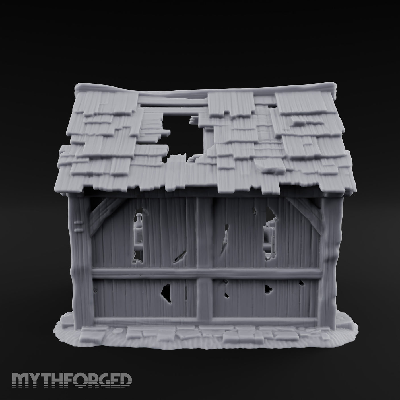Roof-Holed Shelf-Stocked Abandoned Market Stall Ruins Miniature for Dungeons and Dragons, Pathfinder or other TTRPGs