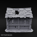 Roof-Holed Shelf-Stocked Abandoned Market Stall Ruins Miniature for Dungeons and Dragons, Pathfinder or other TTRPGs