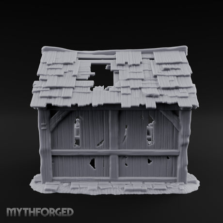 Roof-Holed Shelf-Stocked Abandoned Market Stall Ruins Miniature for Dungeons and Dragons, Pathfinder or other TTRPGs