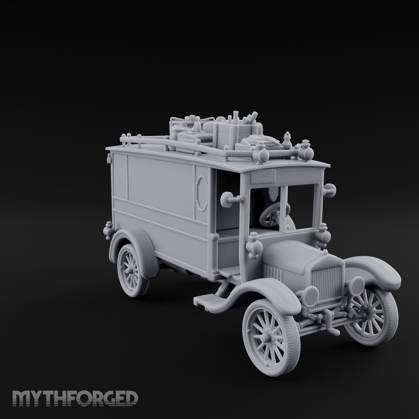 Roof-Laden Sign-Emblazoned Mystery Wagon Miniature for Dungeons and Dragons, Pathfinder or other TTRPGs