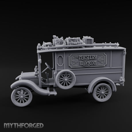 Roof-Laden Sign-Emblazoned Mystery Wagon Miniature for Dungeons and Dragons, Pathfinder or other TTRPGs