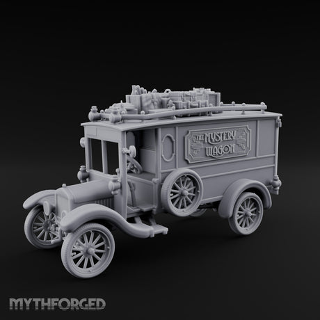 Roof-Laden Sign-Emblazoned Mystery Wagon Miniature for Dungeons and Dragons, Pathfinder or other TTRPGs