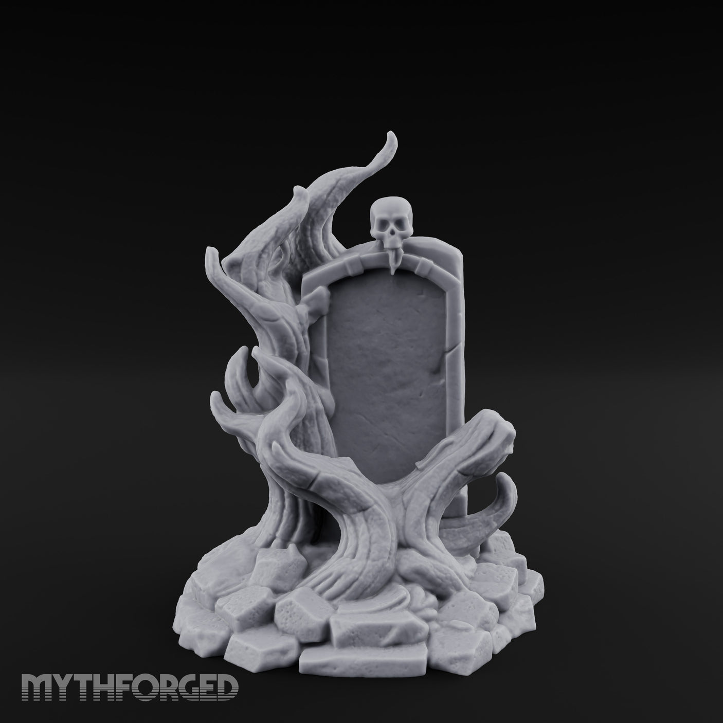 Root-Clutched Skull-Crowned Gravestone Miniature for Dungeons and Dragons, Pathfinder or other TTRPGs
