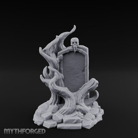 Root-Clutched Skull-Crowned Gravestone Miniature for Dungeons and Dragons, Pathfinder or other TTRPGs