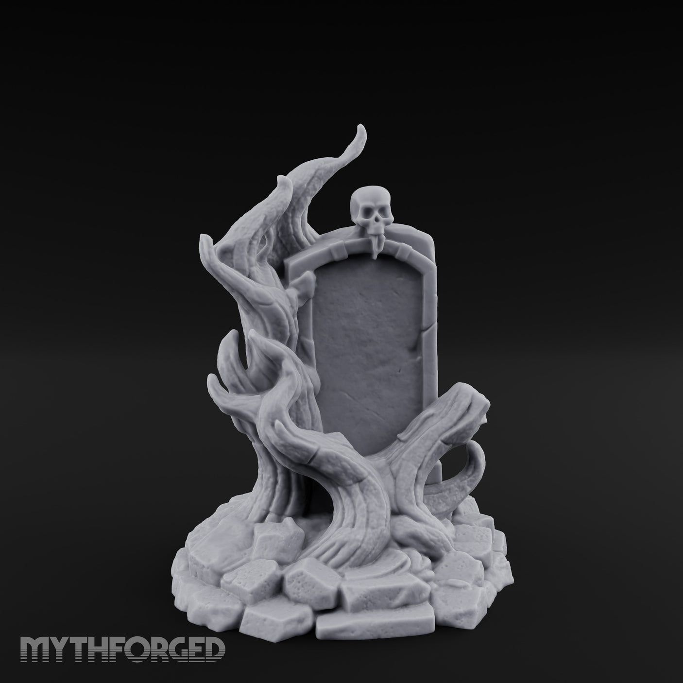 Root-Clutched Skull-Crowned Gravestone Miniature for Dungeons and Dragons, Pathfinder or other TTRPGs