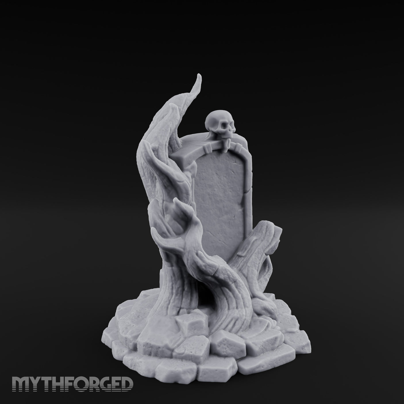 Root-Clutched Skull-Crowned Gravestone Miniature for Dungeons and Dragons, Pathfinder or other TTRPGs