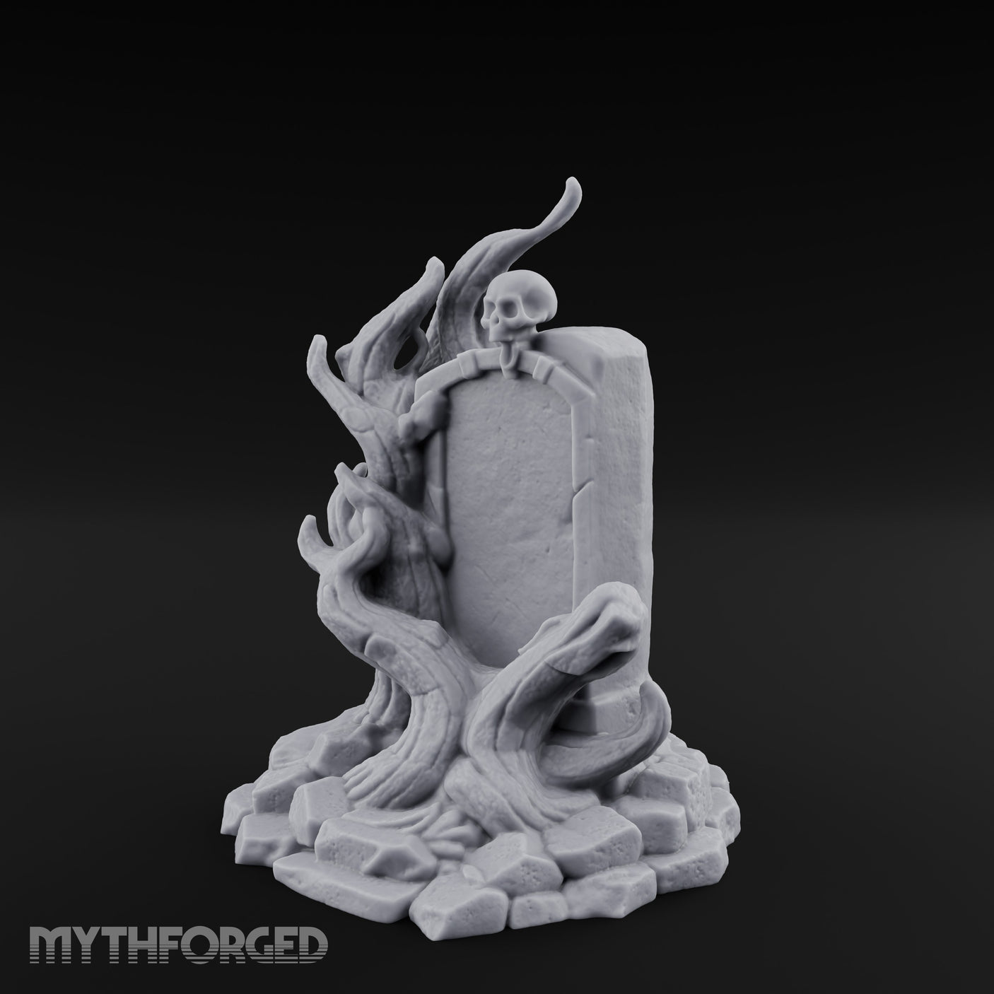 Root-Clutched Skull-Crowned Gravestone Miniature for Dungeons and Dragons, Pathfinder or other TTRPGs