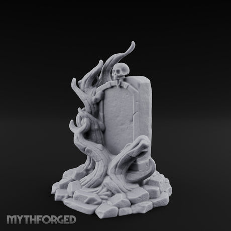 Root-Clutched Skull-Crowned Gravestone Miniature for Dungeons and Dragons, Pathfinder or other TTRPGs