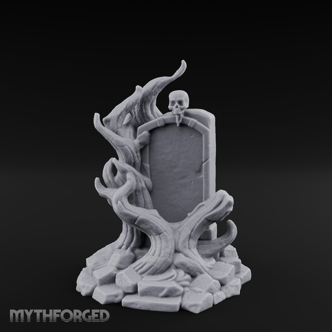 Root-Clutched Skull-Crowned Gravestone Miniature for Dungeons and Dragons, Pathfinder or other TTRPGs