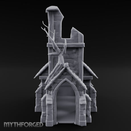 Root-Entwined Tower-Sheared Gothic Chapel Ruins Miniature for Dungeons and Dragons, Pathfinder or other TTRPGs