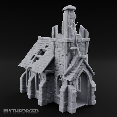 Root-Entwined Tower-Sheared Gothic Chapel Ruins Miniature for Dungeons and Dragons, Pathfinder or other TTRPGs