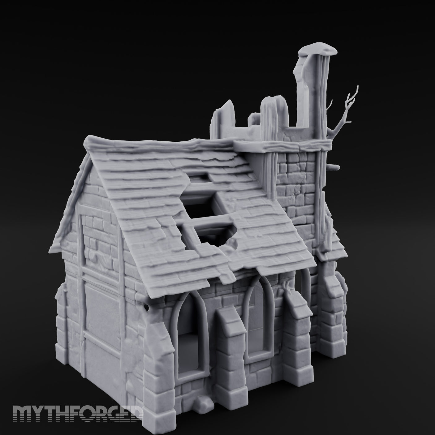 Root-Entwined Tower-Sheared Gothic Chapel Ruins Miniature for Dungeons and Dragons, Pathfinder or other TTRPGs