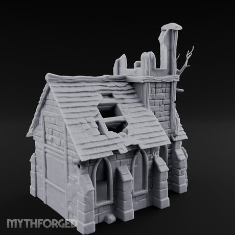 Root-Entwined Tower-Sheared Gothic Chapel Ruins Miniature for Dungeons and Dragons, Pathfinder or other TTRPGs