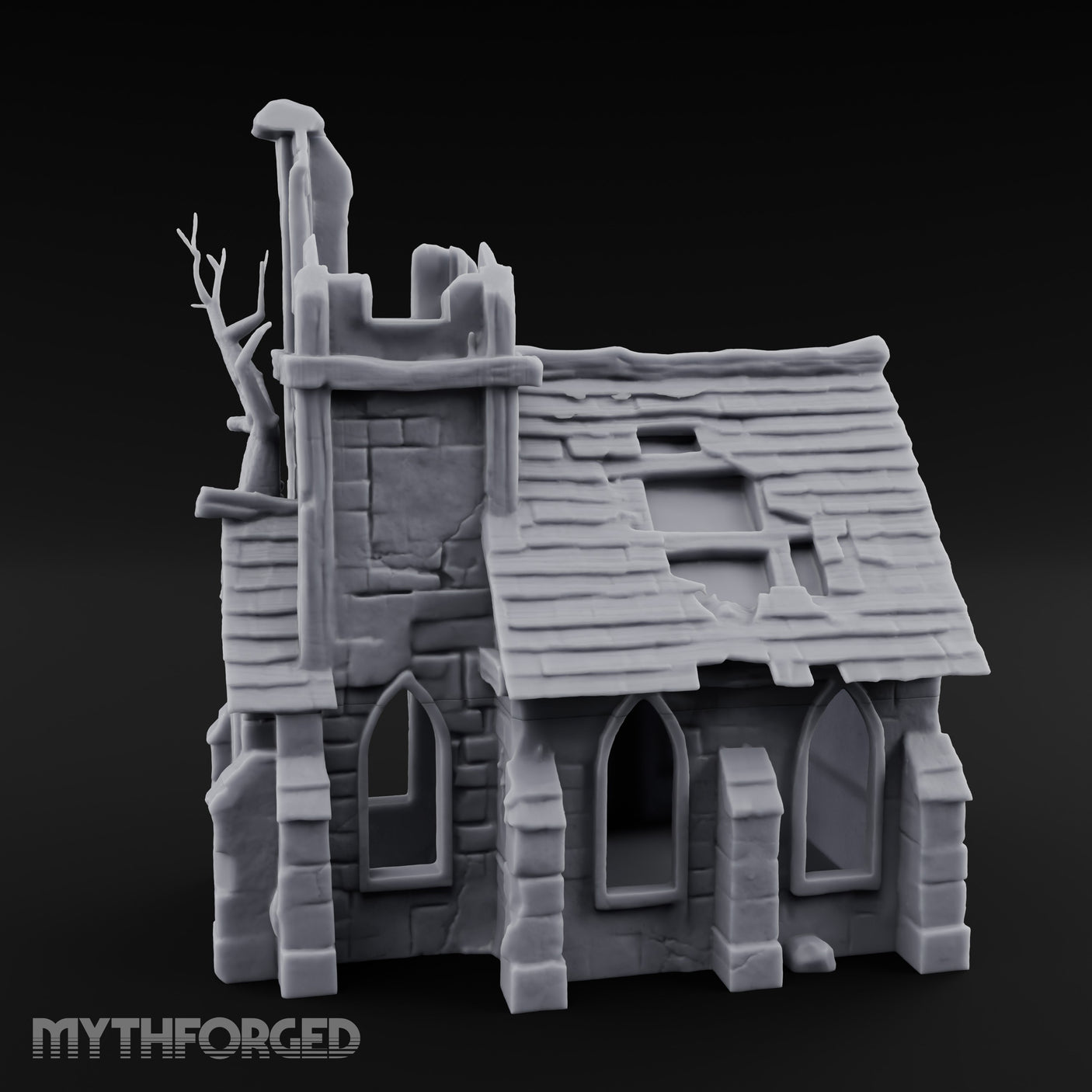 Root-Entwined Tower-Sheared Gothic Chapel Ruins Miniature for Dungeons and Dragons, Pathfinder or other TTRPGs