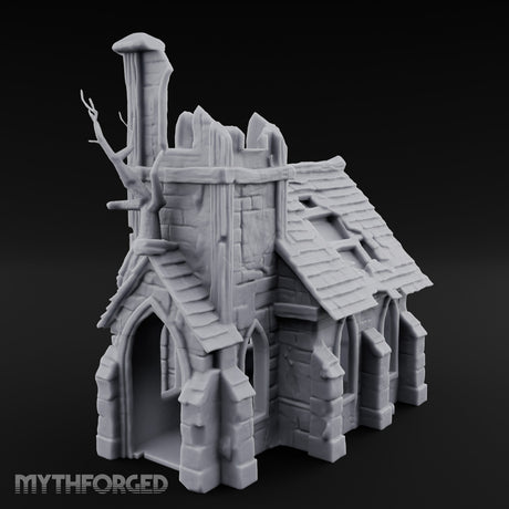 Root-Entwined Tower-Sheared Gothic Chapel Ruins Miniature for Dungeons and Dragons, Pathfinder or other TTRPGs