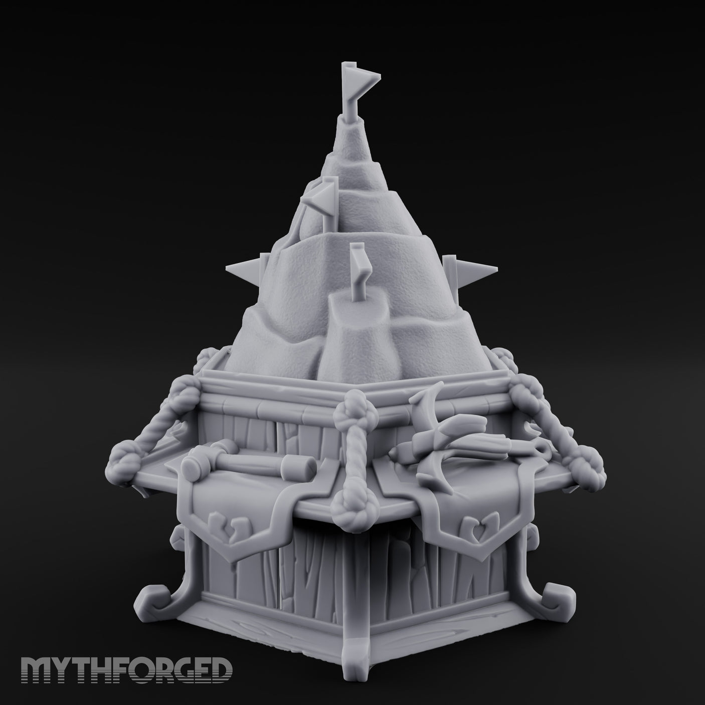 Rope-Bound Flag-Topped Mountain Peak Outpost Miniature for Dungeons and Dragons, Pathfinder or other TTRPGs