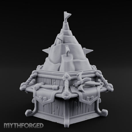 Rope-Bound Flag-Topped Mountain Peak Outpost Miniature for Dungeons and Dragons, Pathfinder or other TTRPGs