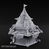 Rope-Bound Flag-Topped Mountain Peak Outpost Miniature for Dungeons and Dragons, Pathfinder or other TTRPGs