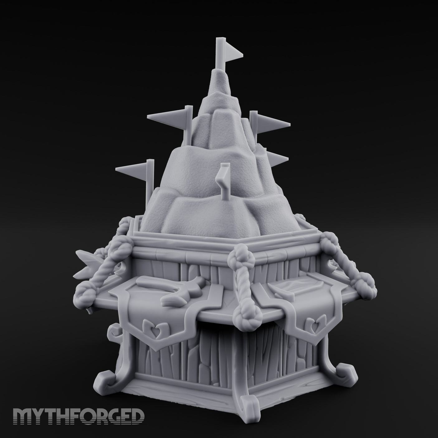 Rope-Bound Flag-Topped Mountain Peak Outpost Miniature for Dungeons and Dragons, Pathfinder or other TTRPGs