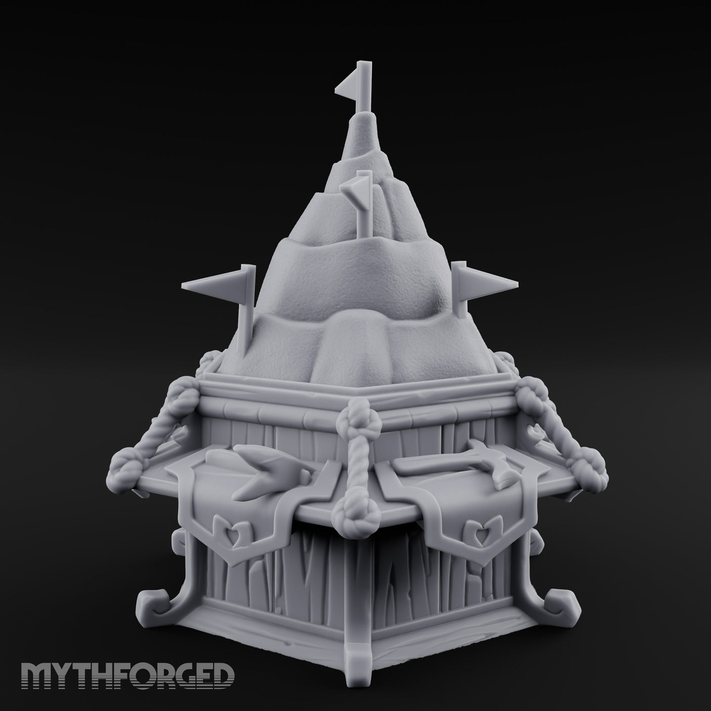 Rope-Bound Flag-Topped Mountain Peak Outpost Miniature for Dungeons and Dragons, Pathfinder or other TTRPGs