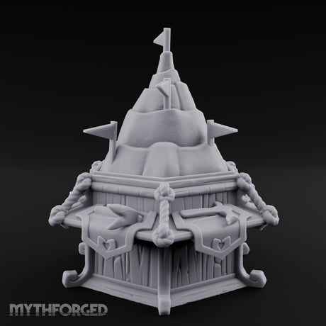 Rope-Bound Flag-Topped Mountain Peak Outpost Miniature for Dungeons and Dragons, Pathfinder or other TTRPGs