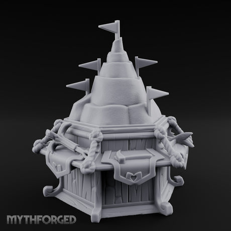 Rope-Bound Flag-Topped Mountain Peak Outpost Miniature for Dungeons and Dragons, Pathfinder or other TTRPGs