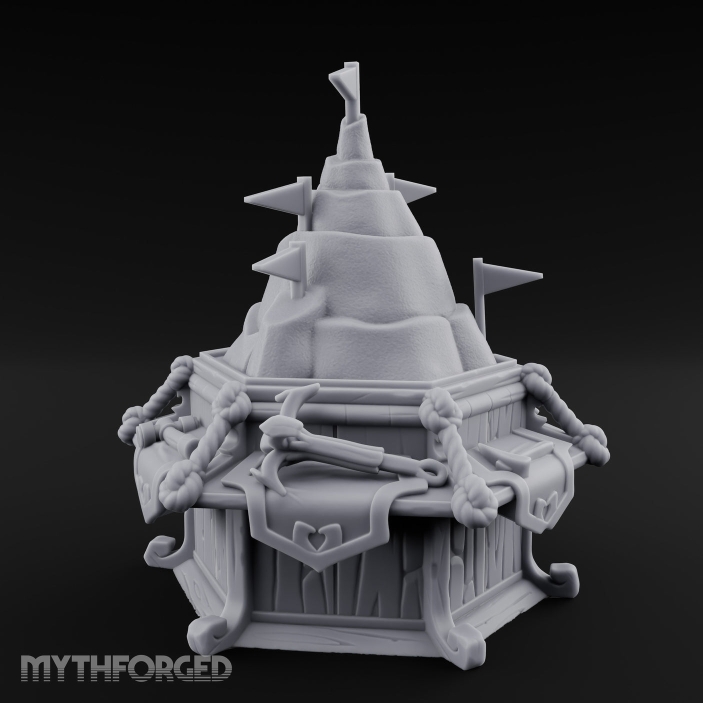 Rope-Bound Flag-Topped Mountain Peak Outpost Miniature for Dungeons and Dragons, Pathfinder or other TTRPGs