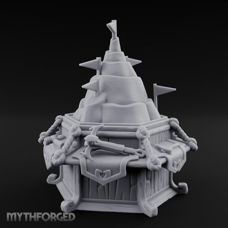 Rope-Bound Flag-Topped Mountain Peak Outpost Miniature for Dungeons and Dragons, Pathfinder or other TTRPGs