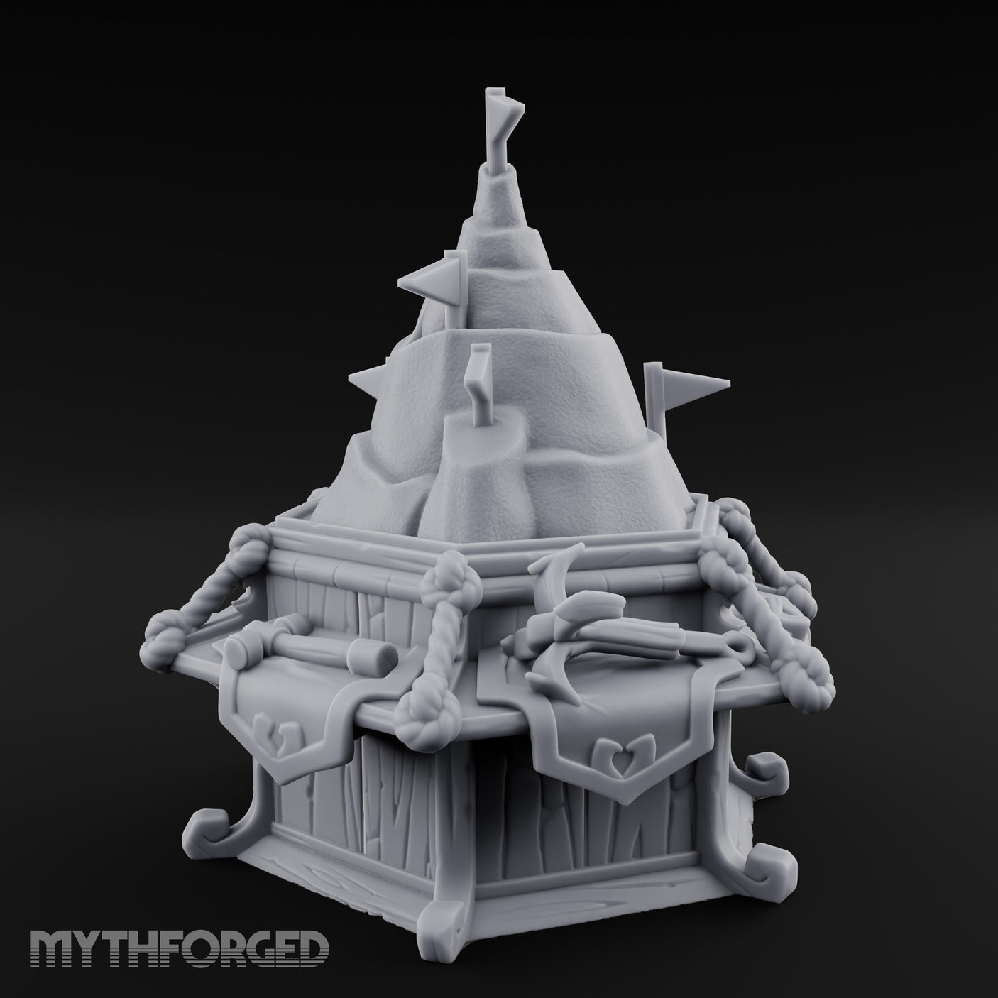 Rope-Bound Flag-Topped Mountain Peak Outpost Miniature for Dungeons and Dragons, Pathfinder or other TTRPGs