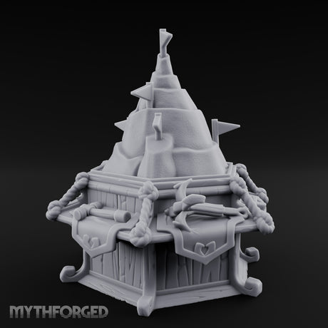Rope-Bound Flag-Topped Mountain Peak Outpost Miniature for Dungeons and Dragons, Pathfinder or other TTRPGs