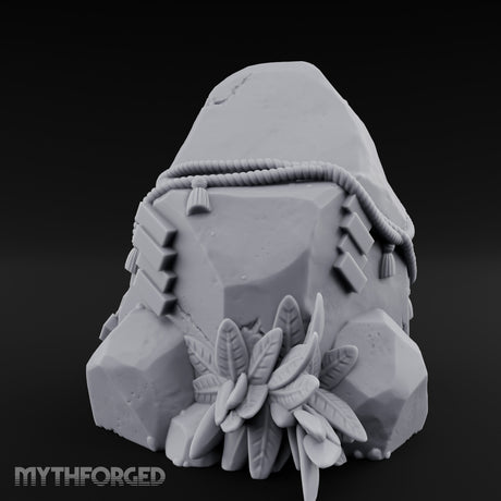 Rope-Bound Leaf-Cradled Sacred Standing Stone Altar Miniature for Dungeons and Dragons, Pathfinder or other TTRPGs