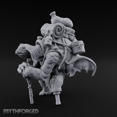 Rope-Bound Pack-Laden Tortle Traveller Miniature for Dungeons and Dragons, Pathfinder or other TTRPGs