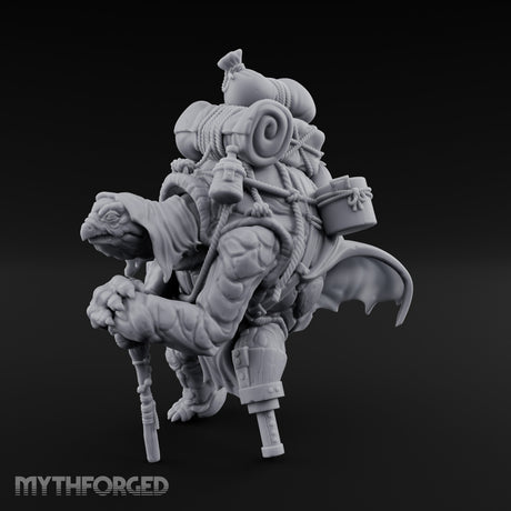 Rope-Bound Pack-Laden Tortle Traveller Miniature for Dungeons and Dragons, Pathfinder or other TTRPGs
