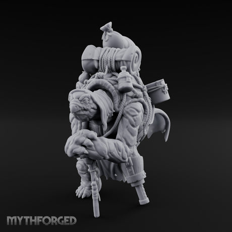 Rope-Bound Pack-Laden Tortle Traveller Miniature for Dungeons and Dragons, Pathfinder or other TTRPGs
