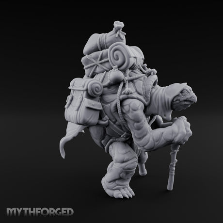 Rope-Bound Pack-Laden Tortle Traveller Miniature for Dungeons and Dragons, Pathfinder or other TTRPGs