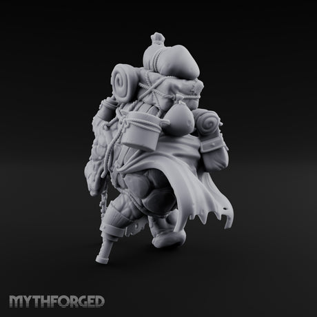 Rope-Bound Pack-Laden Tortle Traveller Miniature for Dungeons and Dragons, Pathfinder or other TTRPGs