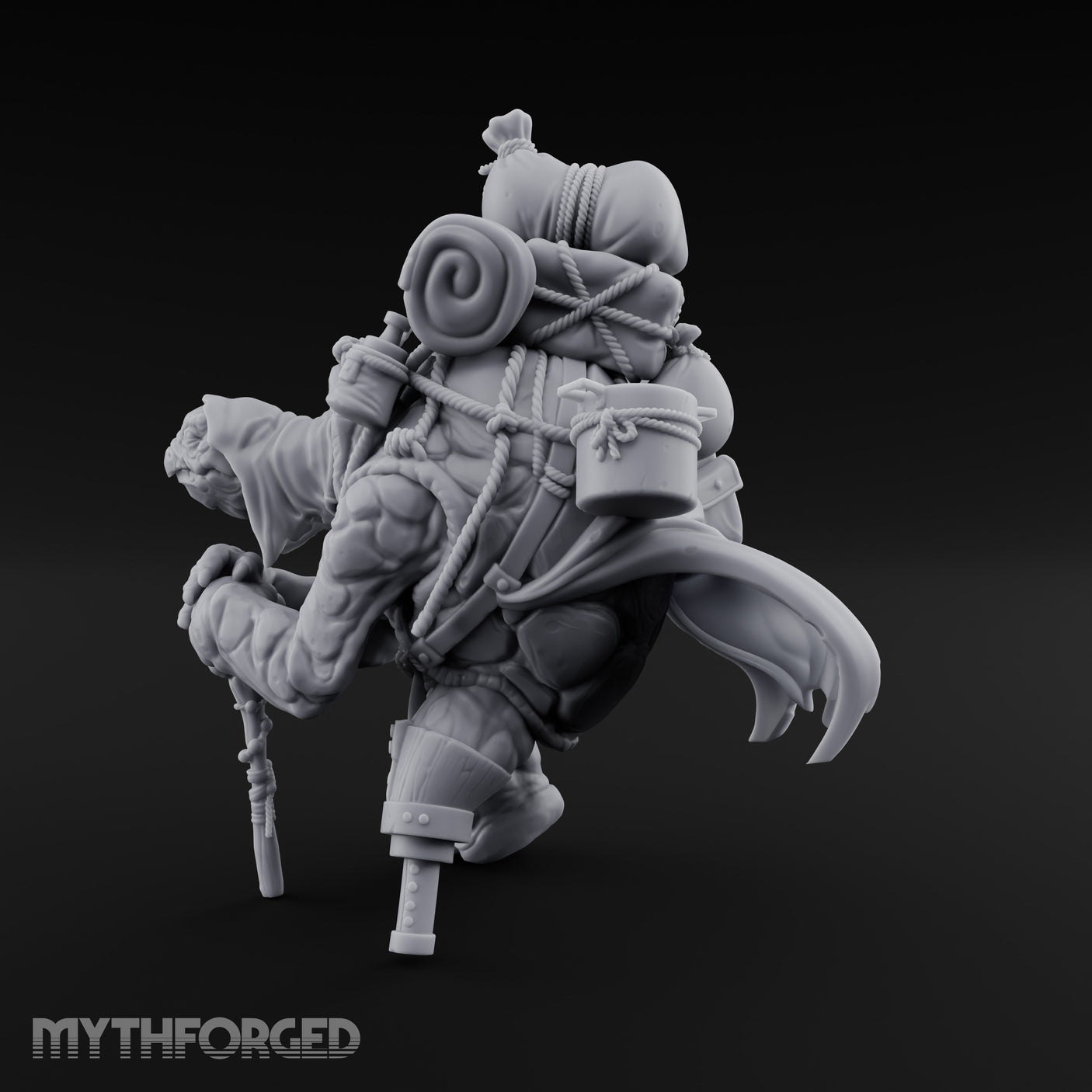 Rope-Bound Pack-Laden Tortle Traveller Miniature for Dungeons and Dragons, Pathfinder or other TTRPGs