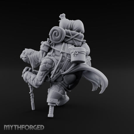 Rope-Bound Pack-Laden Tortle Traveller Miniature for Dungeons and Dragons, Pathfinder or other TTRPGs