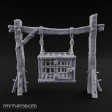Rope-Bound Rune-Carved Hanging Prisoner Cage Miniature for Dungeons and Dragons, Pathfinder or other TTRPGs